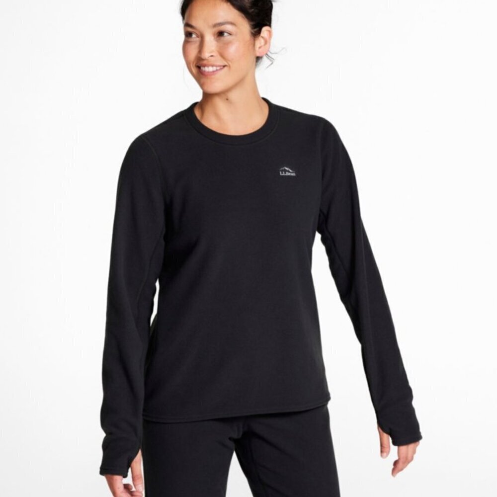L.L. Bean Fleece Base Layer Crewneck Long Sleeve Sweatshirt Black Size Small Ski